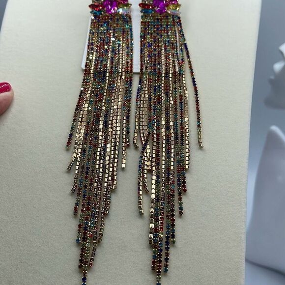 NEW Encour 8” AB multi color  fringe earrings. Special event - Picture 3 of 8
